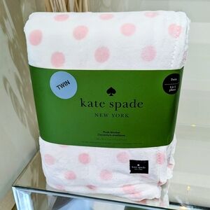 New Kate Spade New York Twin Plush Blanket White with Pink Polka Dot